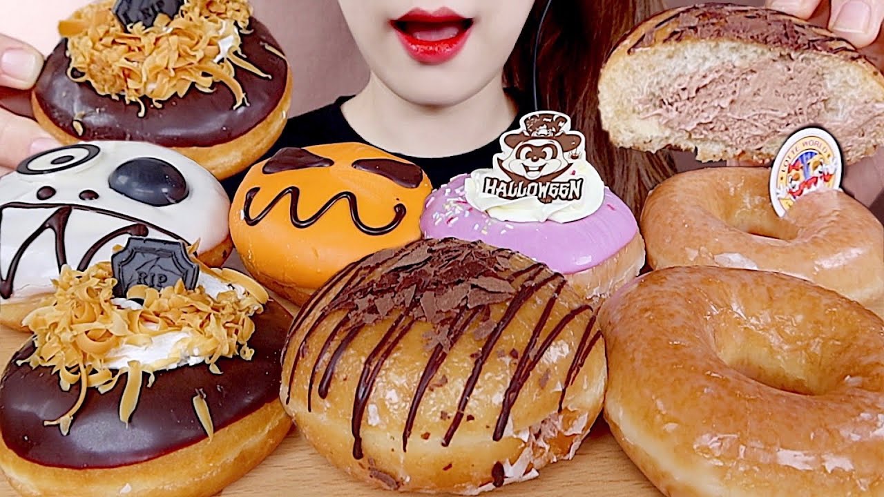 ASMR HALLOWEEN CREAM DONUT, CHOCOLATE DONUT MUKBANG 크리스피크림 할로윈 도넛, 초코크림 도넛 먹방 eating sounds