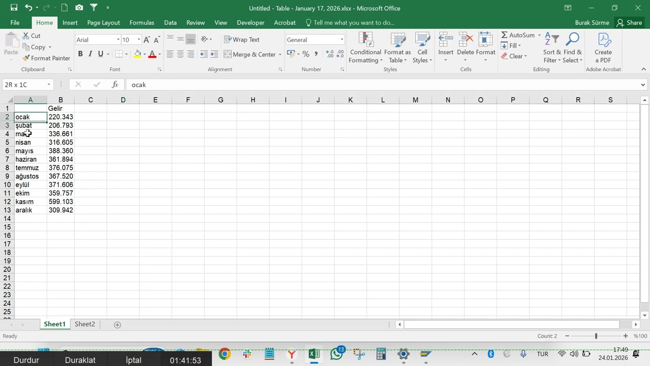 Excel'de Transpose (Veriyi Dikey veya Yataya Çevirme) Formülü