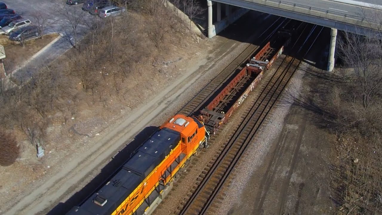Drone View of Trains in the Chicago Suburbs