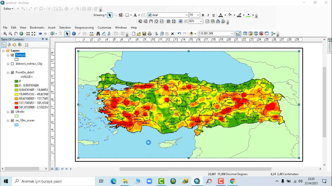 Deprem Yoğunluk Haritası  ( ArGIS 10.8 Point Density Methodu)  Sıfırdan Profesyonel   Harita Üretimi
