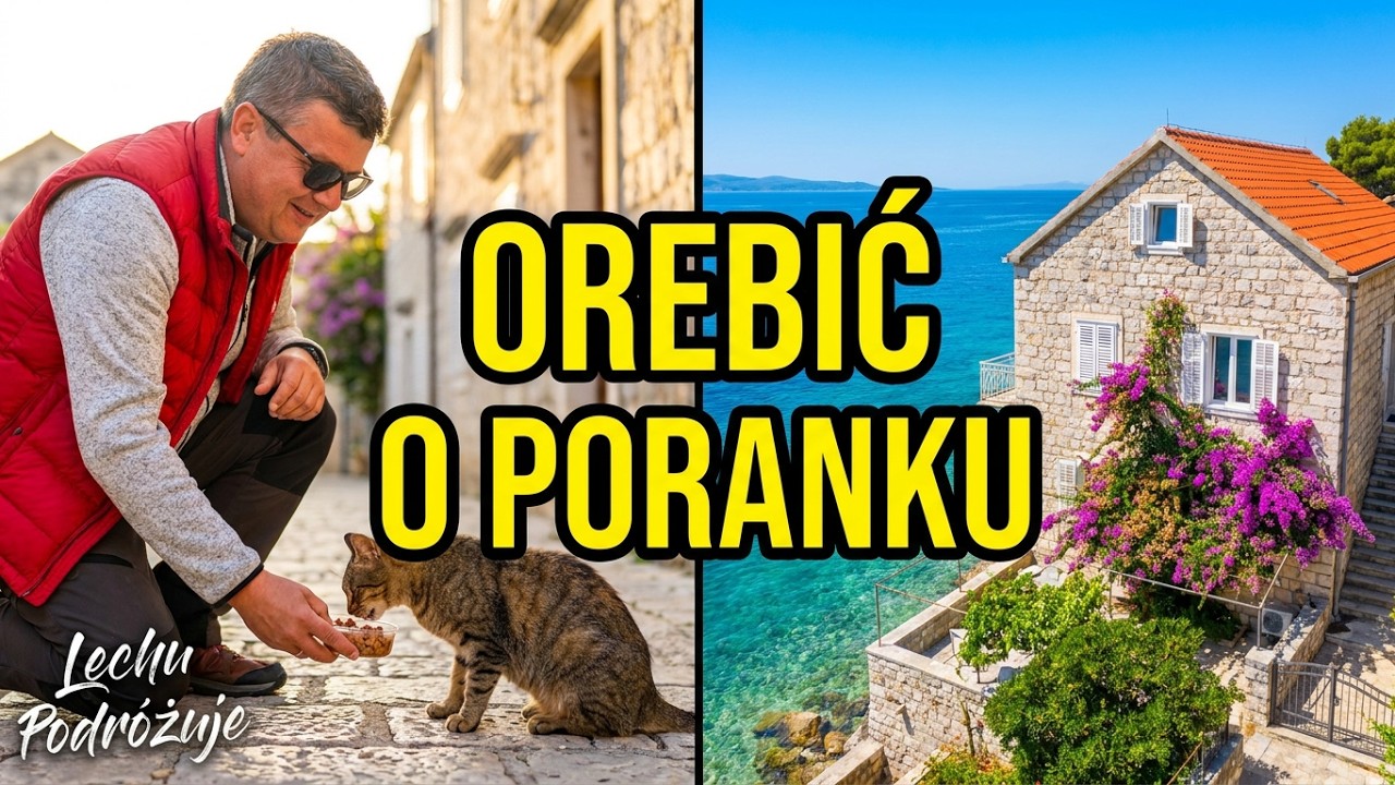Orebič o poranku , spacer brzegiem morza , listopad w Chorwacji 