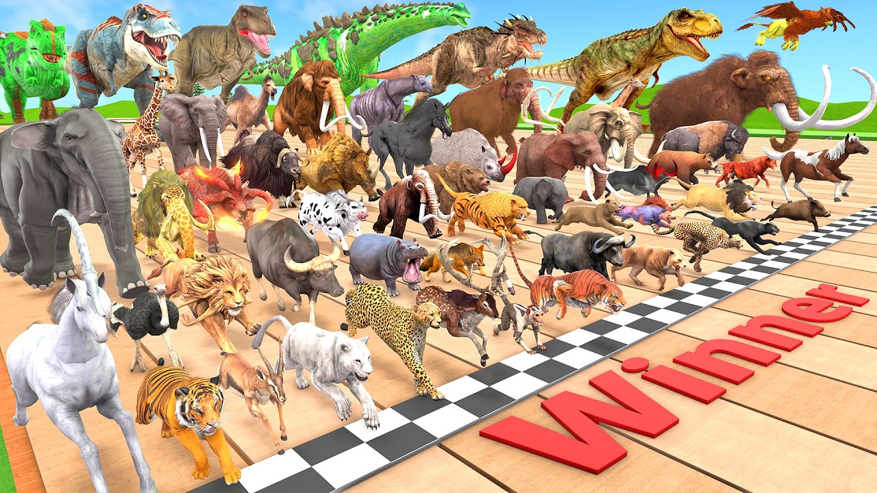 The Ultimate Race 50 Wild Animals Vs T-Rex Dinosaur Speed Challenge: Who is The Fastest Animal? ARBS