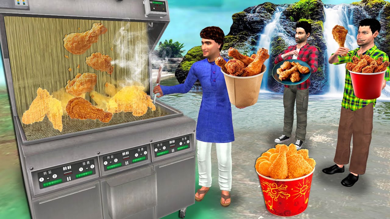 Waterfall Fried Chicken Street Food KFC Chicken Eating Comedy Hindi Kahaniya Hindi Moral Stories