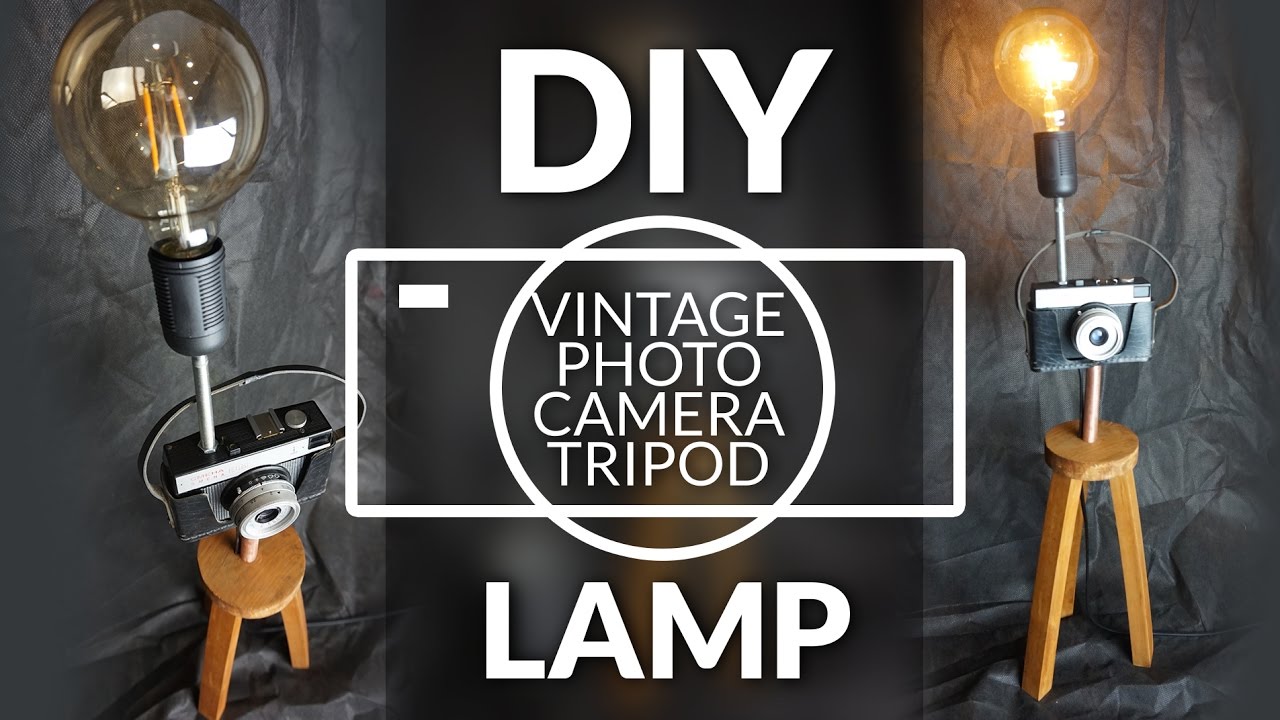DIY vintage photo camera tripod lamp