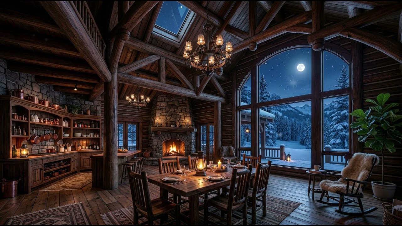 Winter Cabin Restful Silence – Warm Lantern Glow, Moonlit Snow & Deep Winter Calm