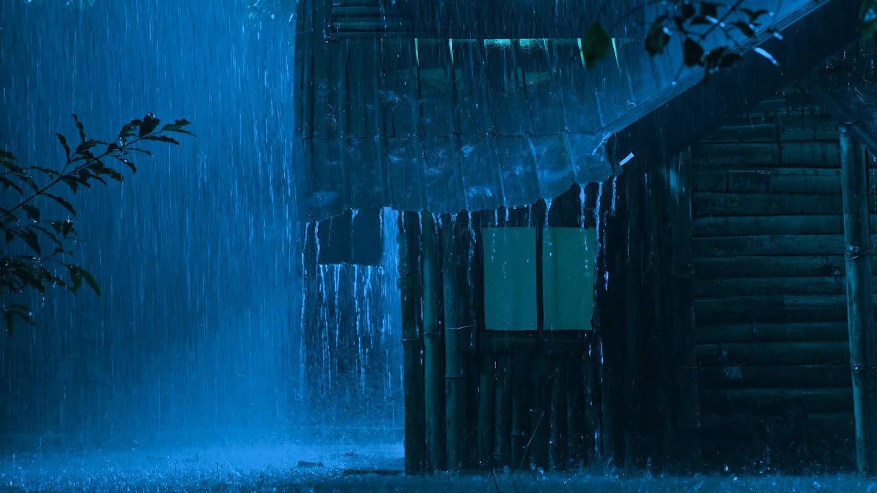 Goodbye Insomnia | Night Rain on a Tin Roof in a Dark Forest for Deep Sleep