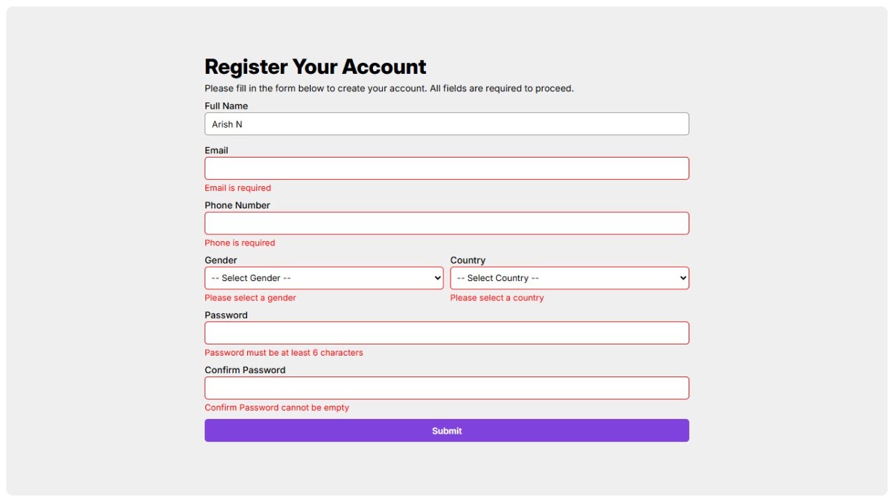 Registration Form using HTML CSS and JavaScript| Form Validation Tutorial