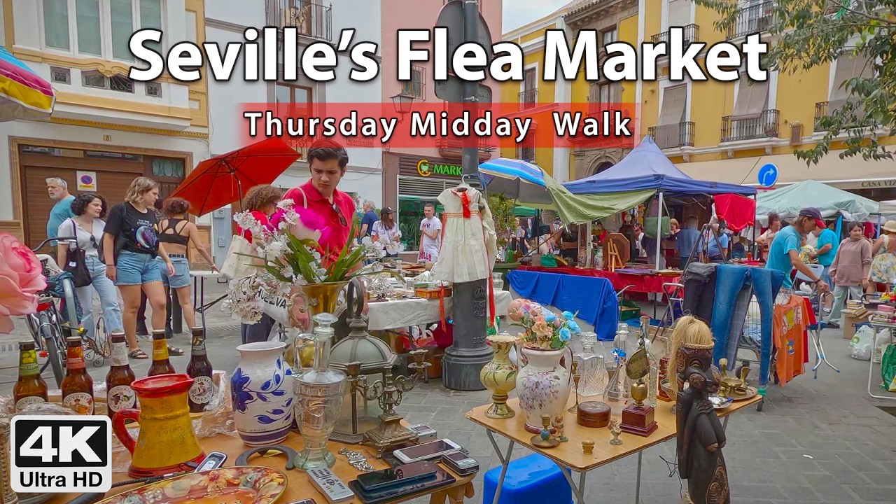 👢 Seville's Old Flea Market in Feria street 🗝️ Alameda and Mercado 🍺 4K Virtual Walking Tour, Spain