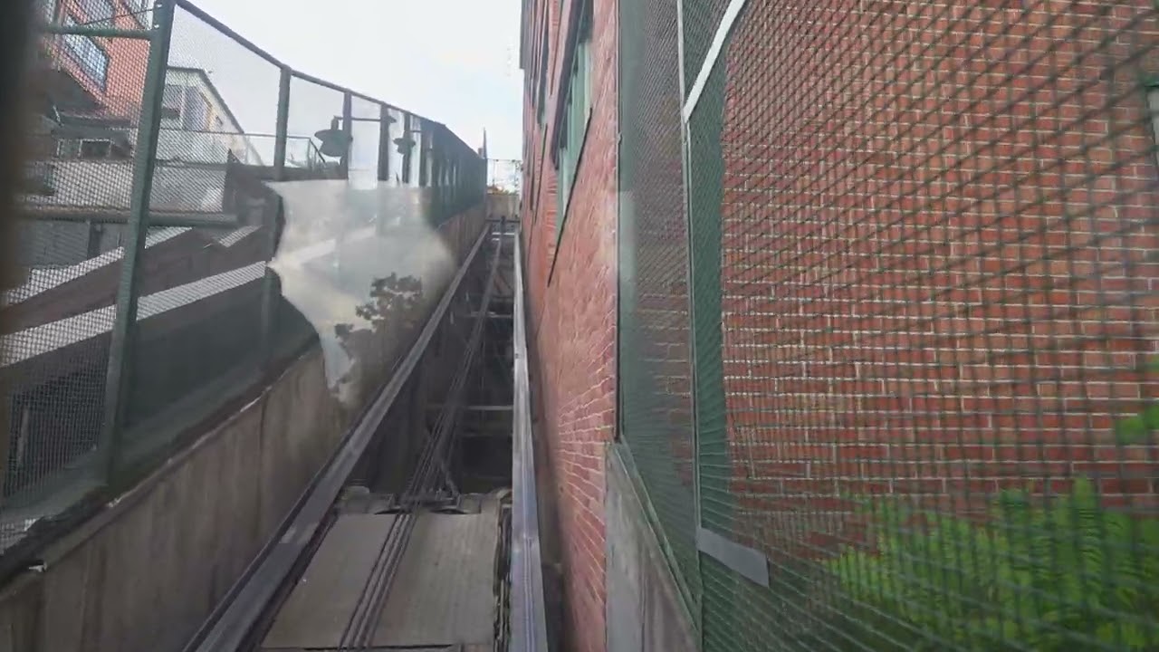 Sweden, Stockholm, Nacka strand, inclined elevator / funicular ride - going up