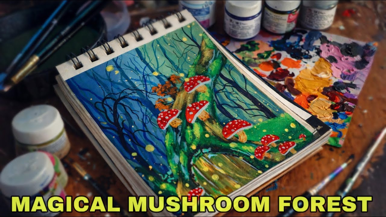 Magical Mushroom Forest Painting 🍄✨ | Mini Canvas Acrylic Art | Relaxing Aesthetic Painting