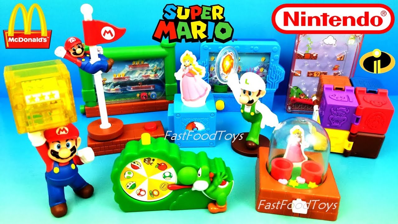2018 McDONALD'S SUPER MARIO HAPPY MEAL TOYS FULL SET 10 NINTENDO KIDS INCREDIBLES 2 UNBOXING UK EURO