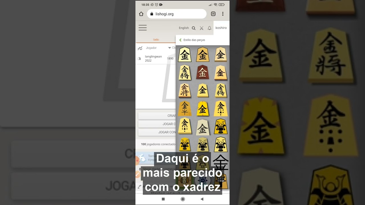 [Tutorial] Como mudar o tipo de pe&ccedil;a no Lishogi #shorts