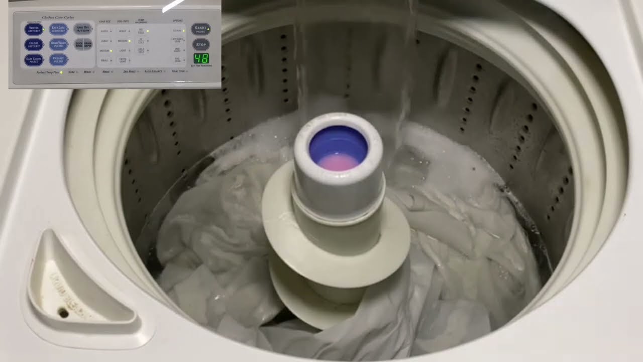 GE Washer profile. full wash cycle .. white. 40° temp. fast agitator.