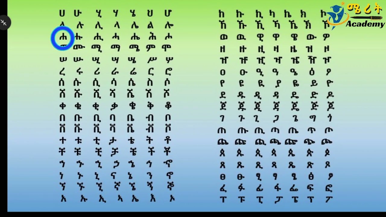 ሙሉ አማርኛ ፊደላት እስከ መጨረሻው ሜሪት mp4