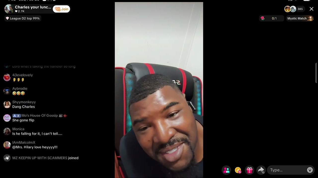 Прямой эфир Шарлин в TikTok 28 февраля (его действительно обманули, и он пытается это скрыть).
