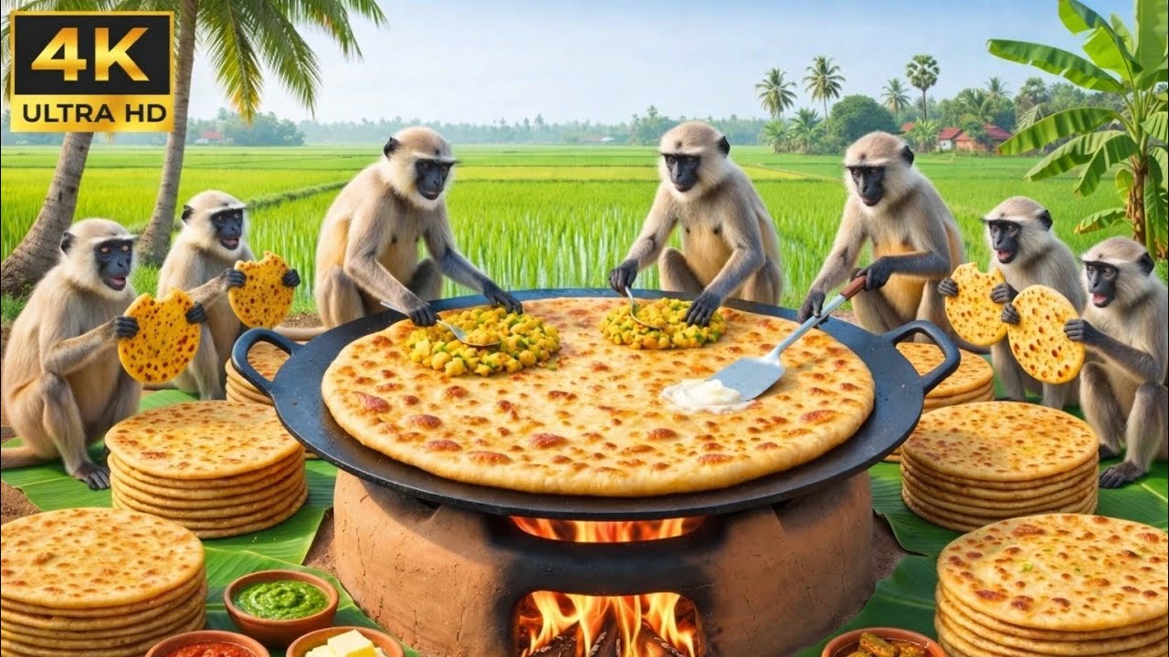 बन्दरो  ने मिलकर बनाए आलू पराठा 🐒🐒 #Cartoon #animation #trending 