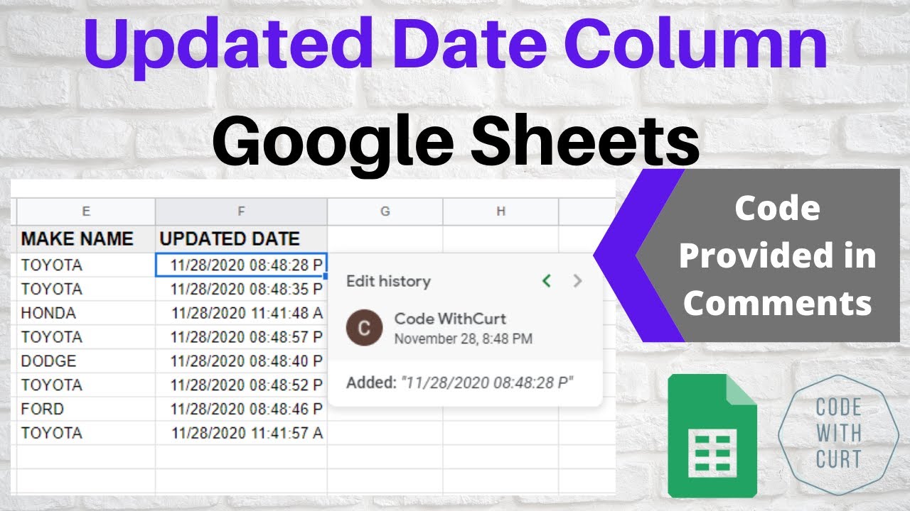 Create Google Sheets Updated Date Column