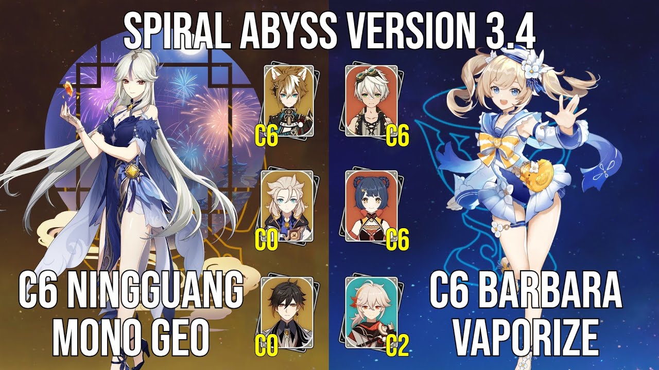 C6 Ningguang Mono Geo - C6 Barbara Vaporize | 3.4 Spiral Abyss Floor 12 | Genshin Impact