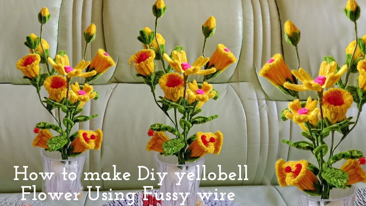 How to make Diy Yellow bell Flower using fussy wire?