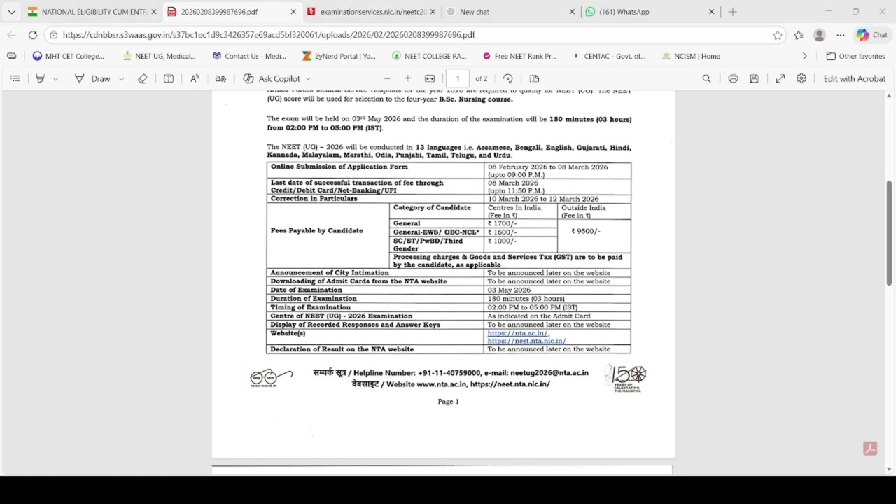 NEET online Application Form for [National Eligibility-cum-Entrance Test (NEET(UG)] 2026