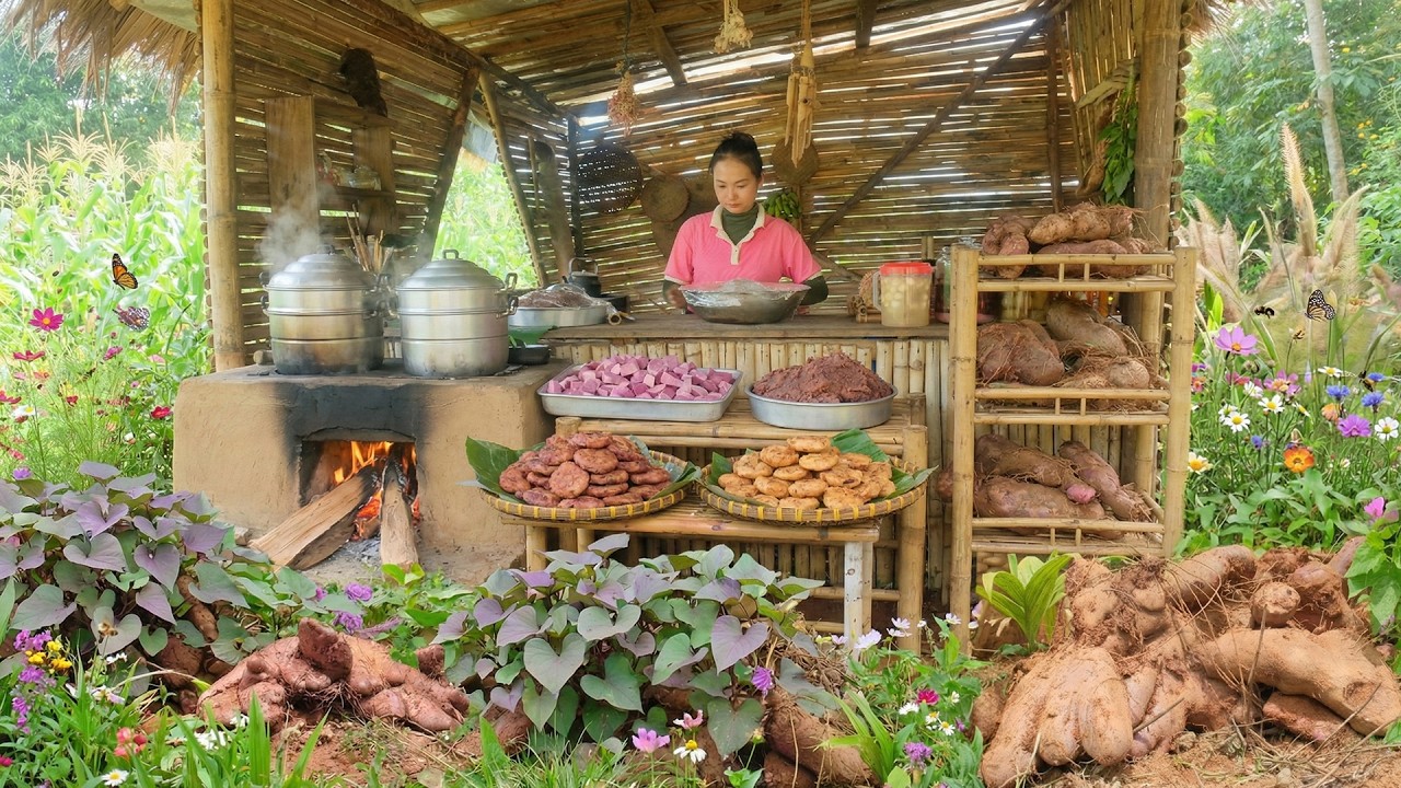 Harvest Purple Yam To Make Glutinous Rice Cakes Filled With Purple Yam – Fry And Sell Them At Market
