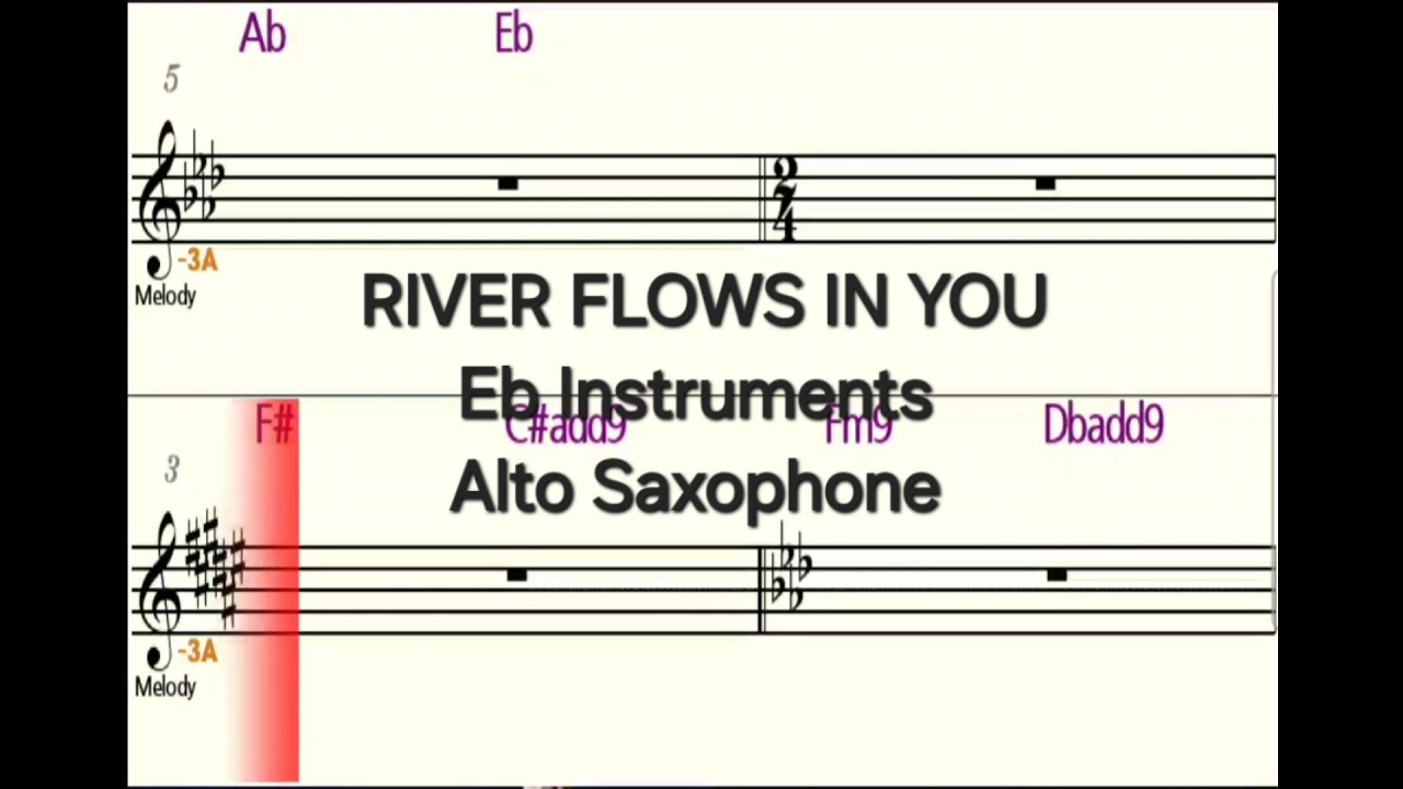 RIVER FLOWS IN YOU - Eb  Instruments  Music sheet play along Backing Track