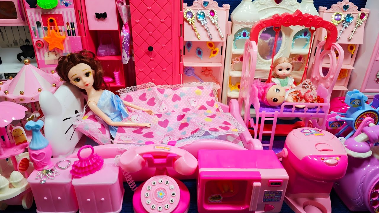 9 Minutes Satisfying with Unboxing Barbie Princess Bed ＆ Wardrobe Collection Toys Review | ASMR