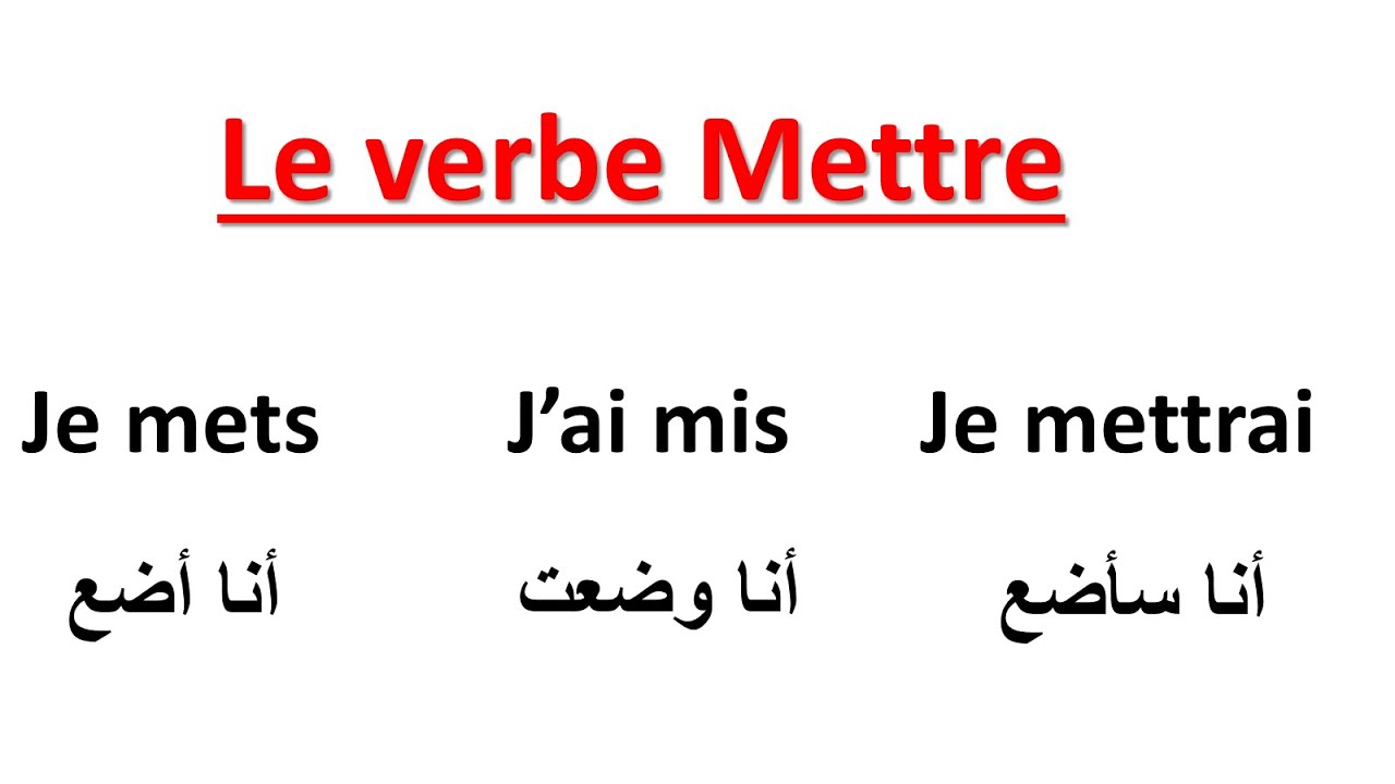 Conjugaison-- Le Verbe Mettre Au Présent, Au Passé Composé Et Au Futur-- تعلم الفرنسية