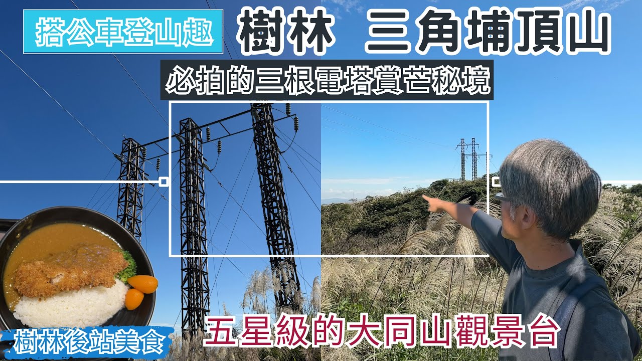 搭公車登山趣 樹林 三角埔頂山 ep327『樹林必拍的三根電塔賞芒花秘境,可以眺望整個大台北,五星級的的大同山觀景台,山頂的小白球,樹林後站美食』