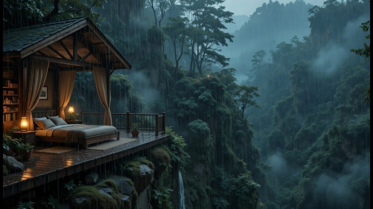 Heavy Rain Sounds for Deep Sleep ⛈️ Peaceful Forest Cabin Ambience All Night