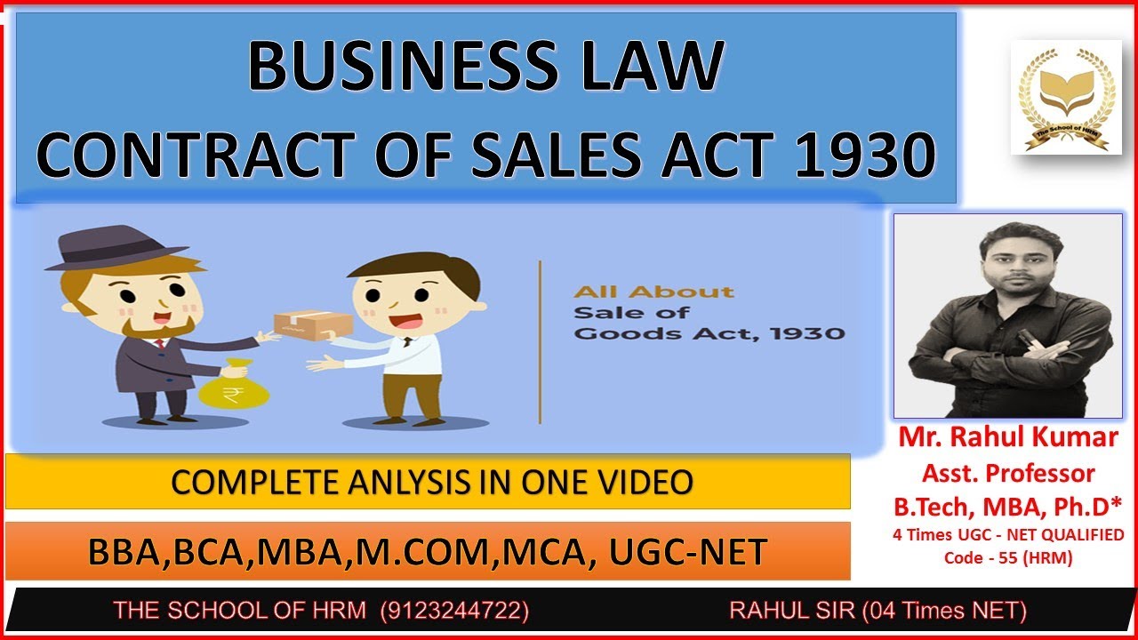 SALES OF GOODS ACT 1930 | BUSINESS LAW | UGC- NET | HRM CODE- 55| #rahulsir #viral #trending #shorts