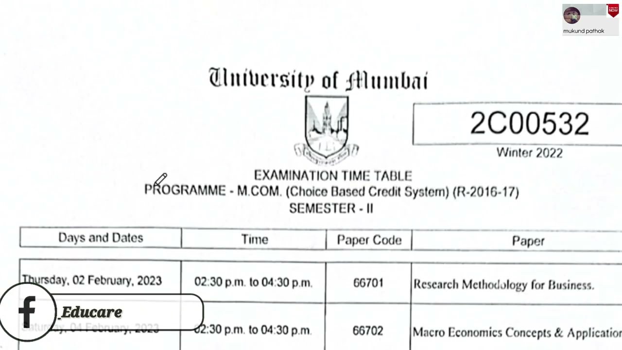 MCOM Sem-2 CBCS Pattern Examination Time Table Decleared l Mumbai University l Regular/IDOL l Mukund