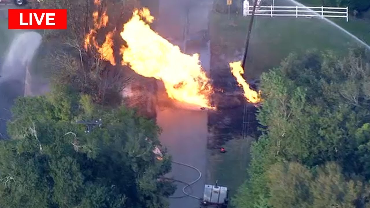 Gas line burning in Friendswood