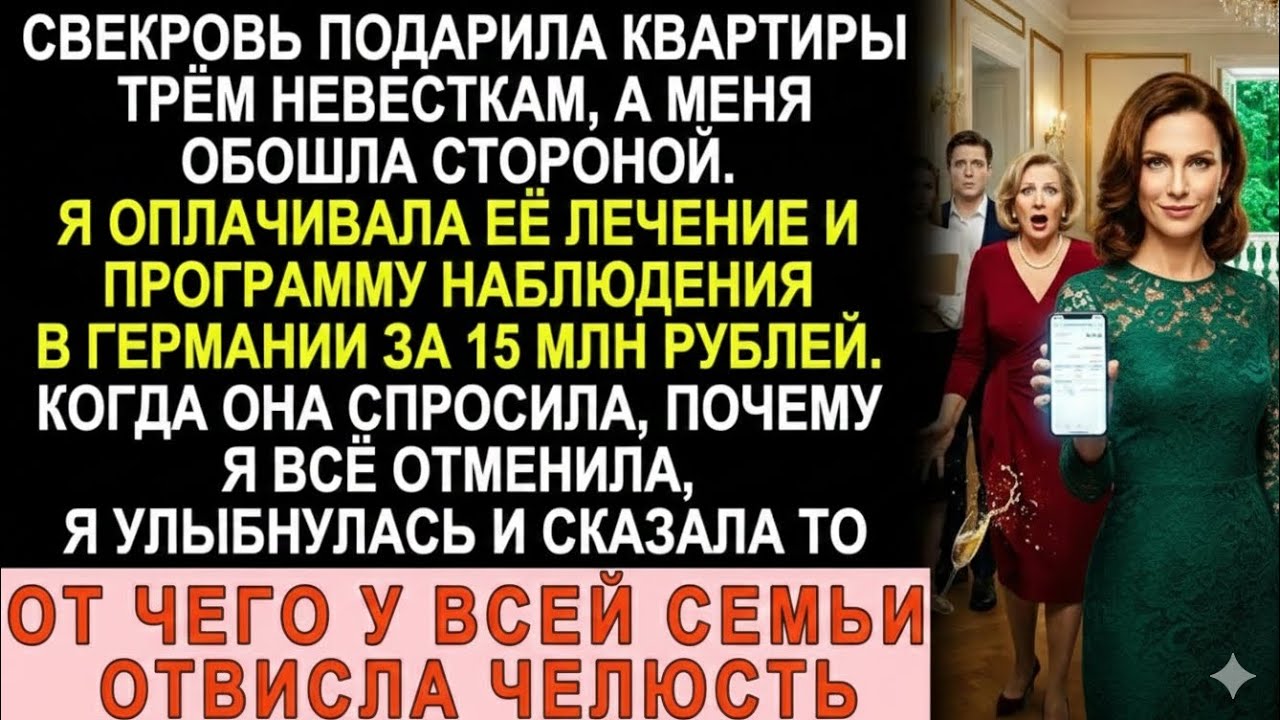 Я оплатила свекрови лечение за 15 млн. Она подарила квартиры всем невесткам, кроме меня. Зря...