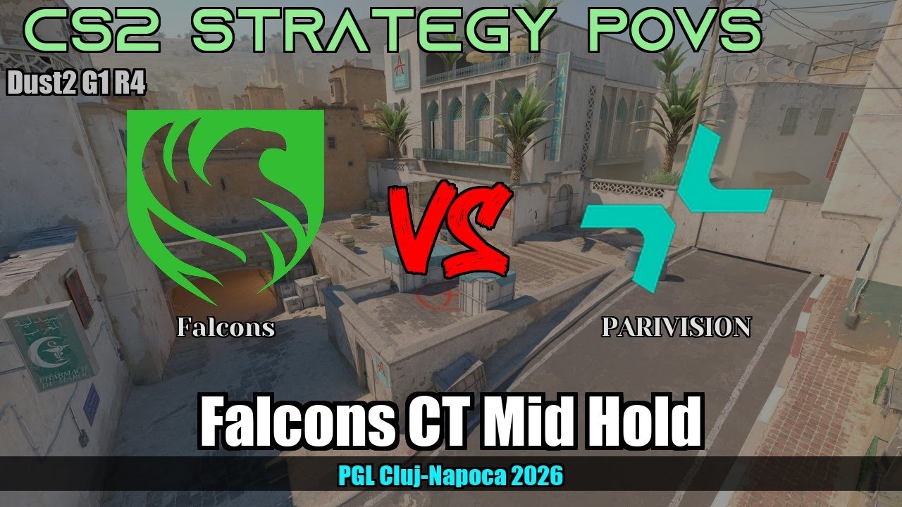 Falcons CT Mid Hold, dealing 4vs5 - Dust2 G1R4 | Falcons | PGL Cluj-Napoca 2026