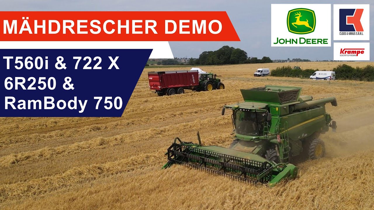 Mähdrescher Vorführung | John Deere T560i & 722X // 6R250 & Krampe RamBody 750 | Luxemburg 2023