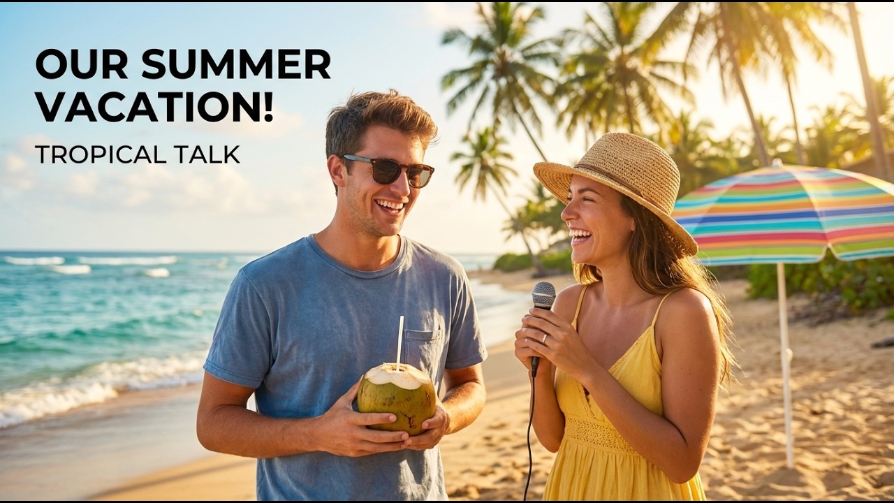 Learn useful English phrases for talking about vacations in this simple beginner dialogue.