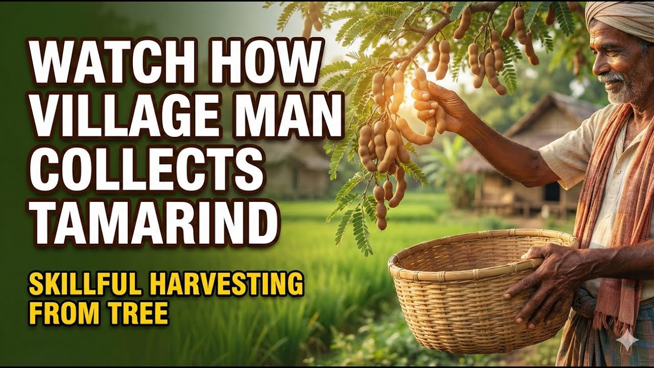 Watch How the Village Man Skillfully Collect Tamarind from the Tamarind Tree