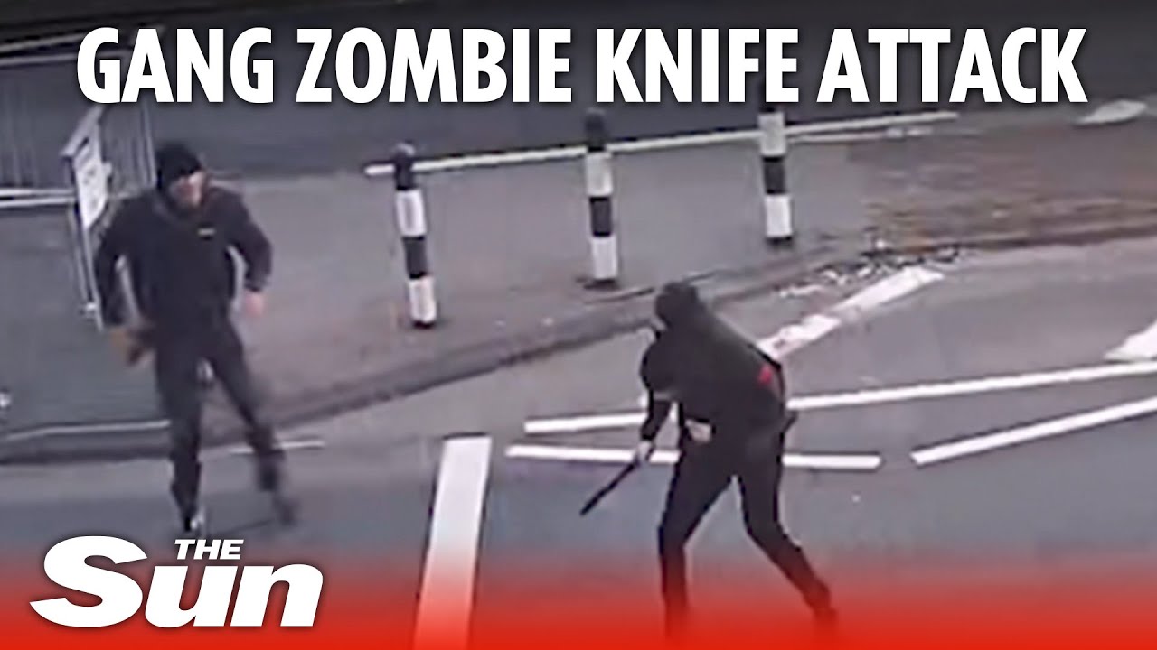 Chilling moment gang with zombie knives fatally attack dad in broad daylight