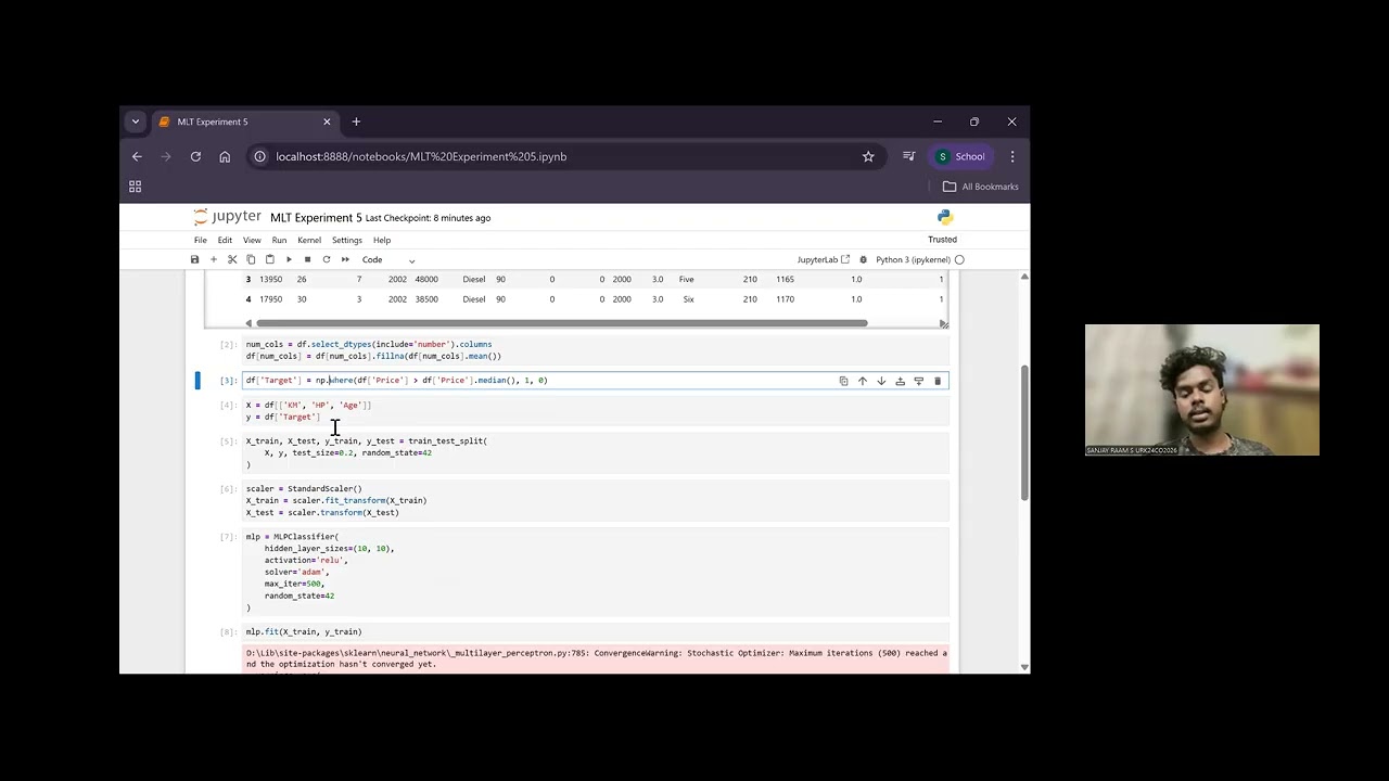 MLT Experiment 5 - Multiple Layer Perceptron (MLP) using Python
