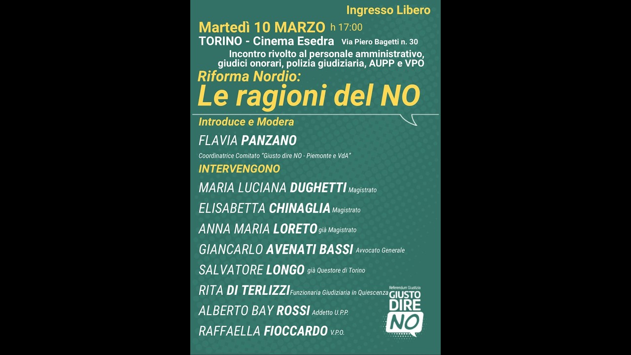 Riforma Nordio:  le ragioni del No. Interventi di Avenati Bassi, Loreto, Longo, Fioccardo