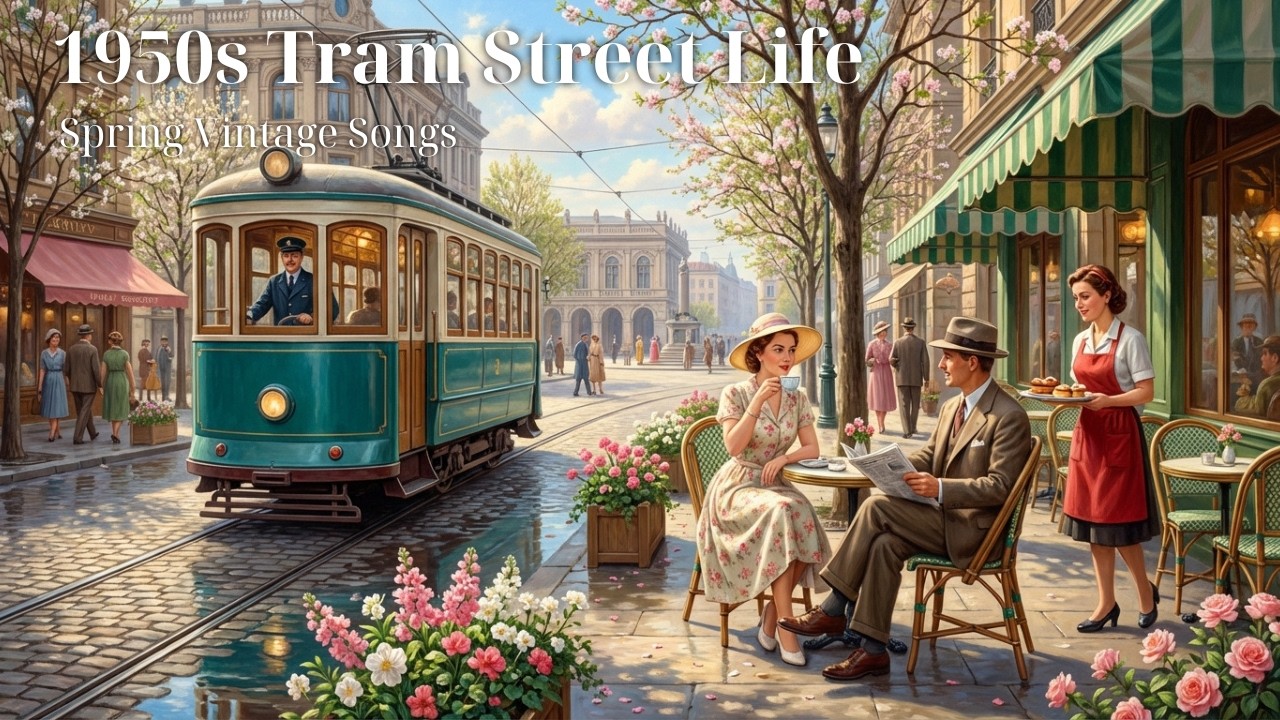 1950s Spring Café by the Tram | Palvoria’s Vintage Songs