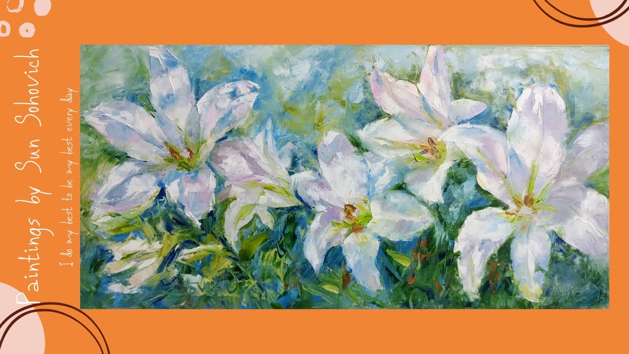 how to paint white lilies,  palette knife,  Impressionist, oil painting time lapse, flower painting