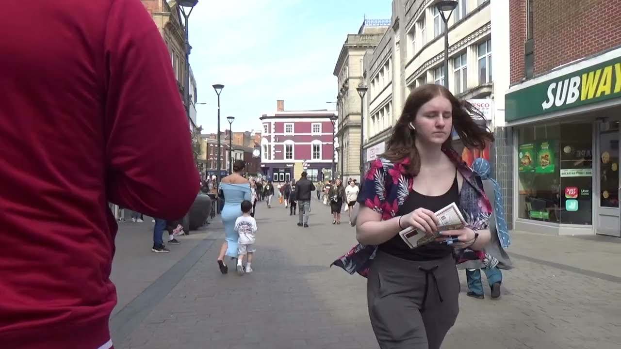 Derby town centre High st tour Orwellian Derbion shopping centre vs Old world beautiful buildings.