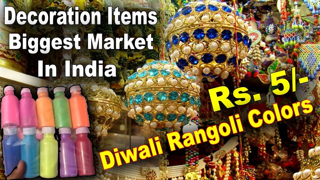 CHEAPEST DIWALI DECORATION ITEMS | EXP. RANGOLI COLORS, FLOWERS, GOD STATUE | SADAR BAZAR PART-2