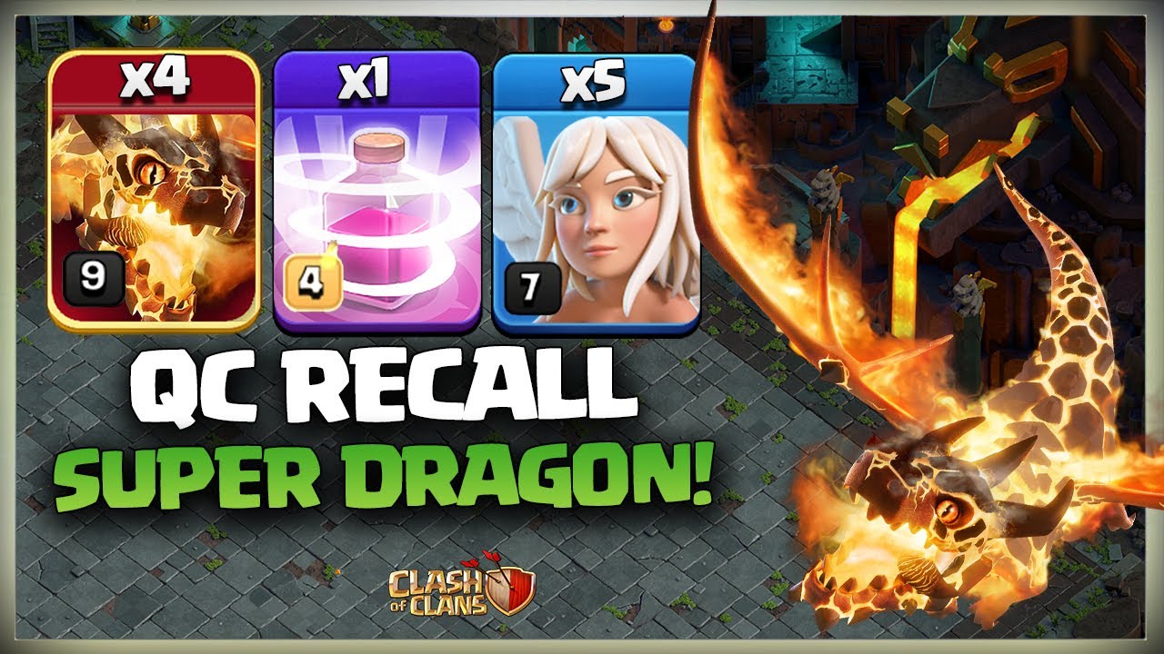 Th14 Recall Super Dragon Attack | 4 Super Dragons + Recall + Queen Charge Attack Strategy in coc
