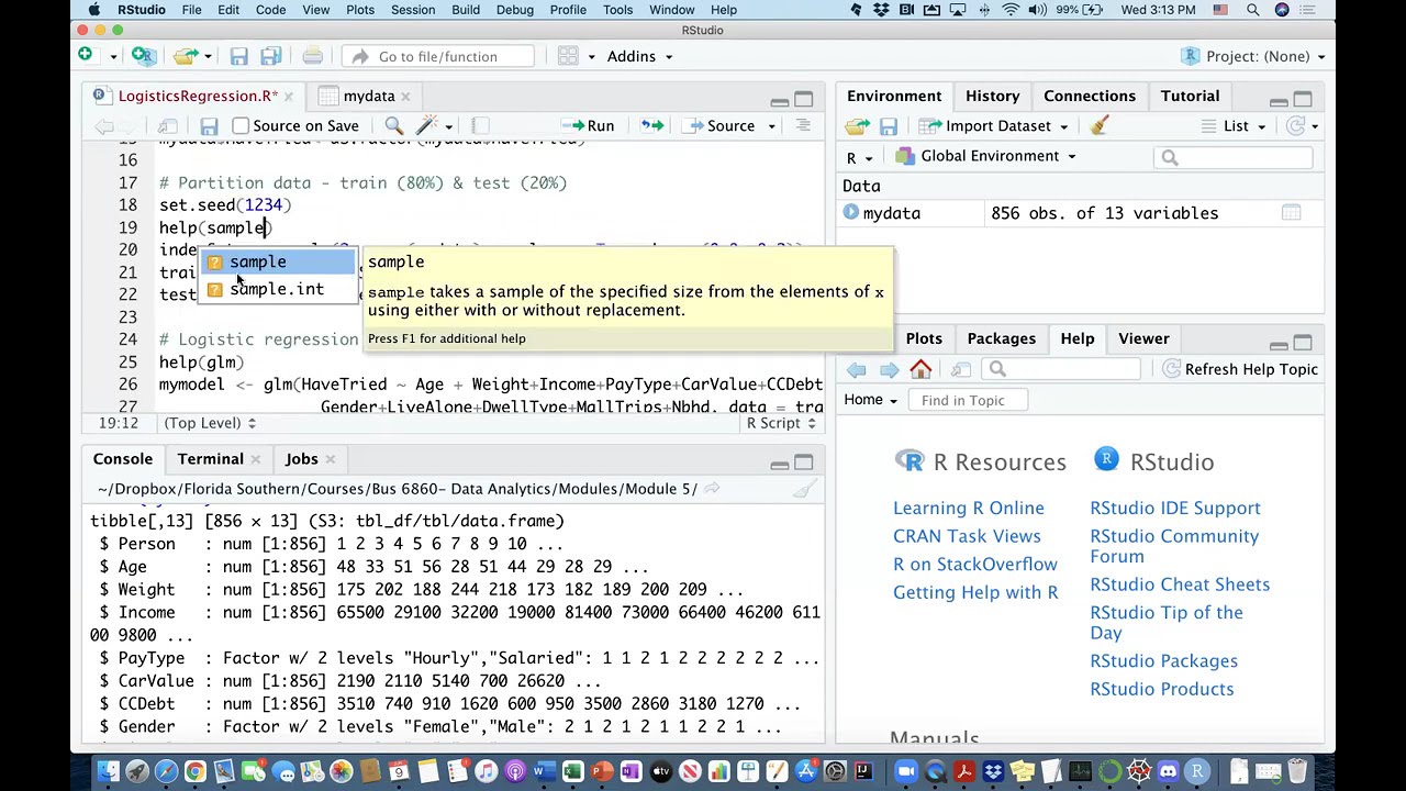 Creating Train and Test Data and Running Logistics Regression in R