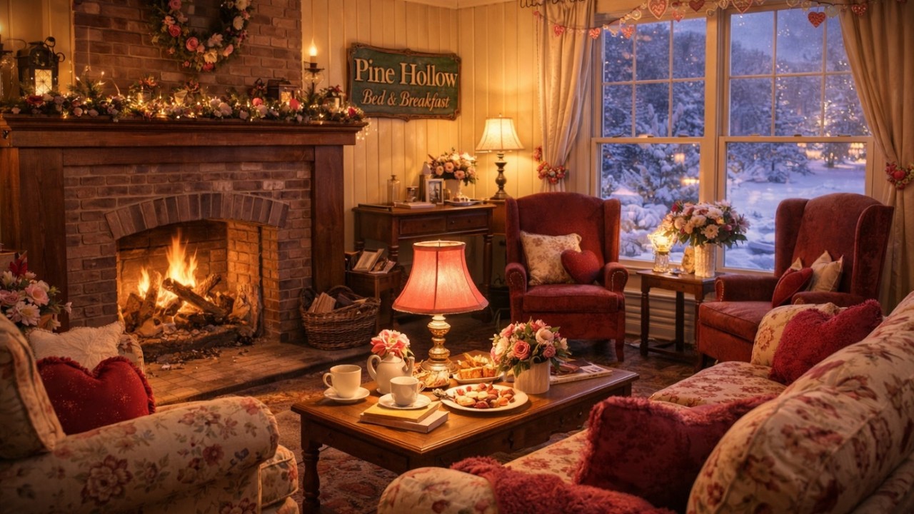 Valentine’s Ambiance — A Fireside Evening in Winter | 1930s–1940s Love Songs