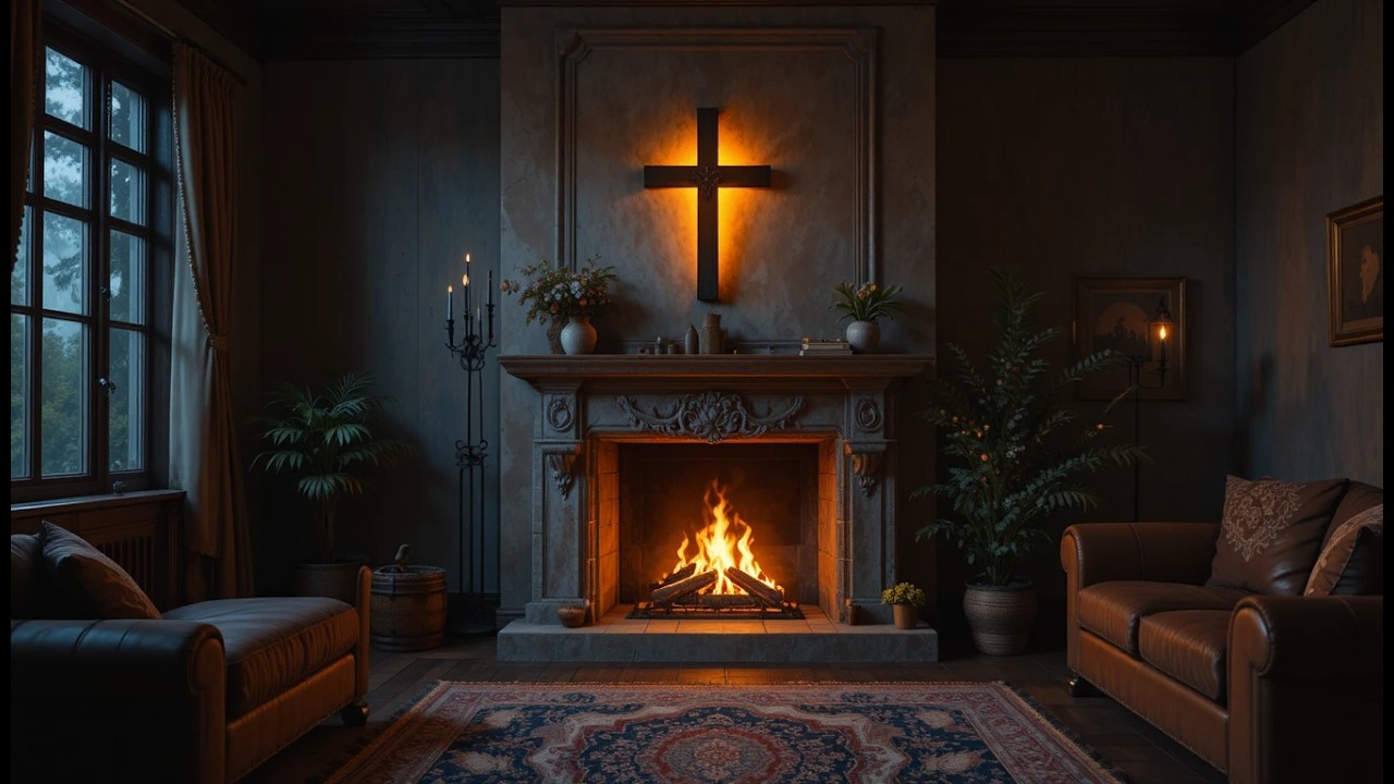 Peaceful Christian Fireplace ✝️ Warm Prayer Music to Remember Jesus