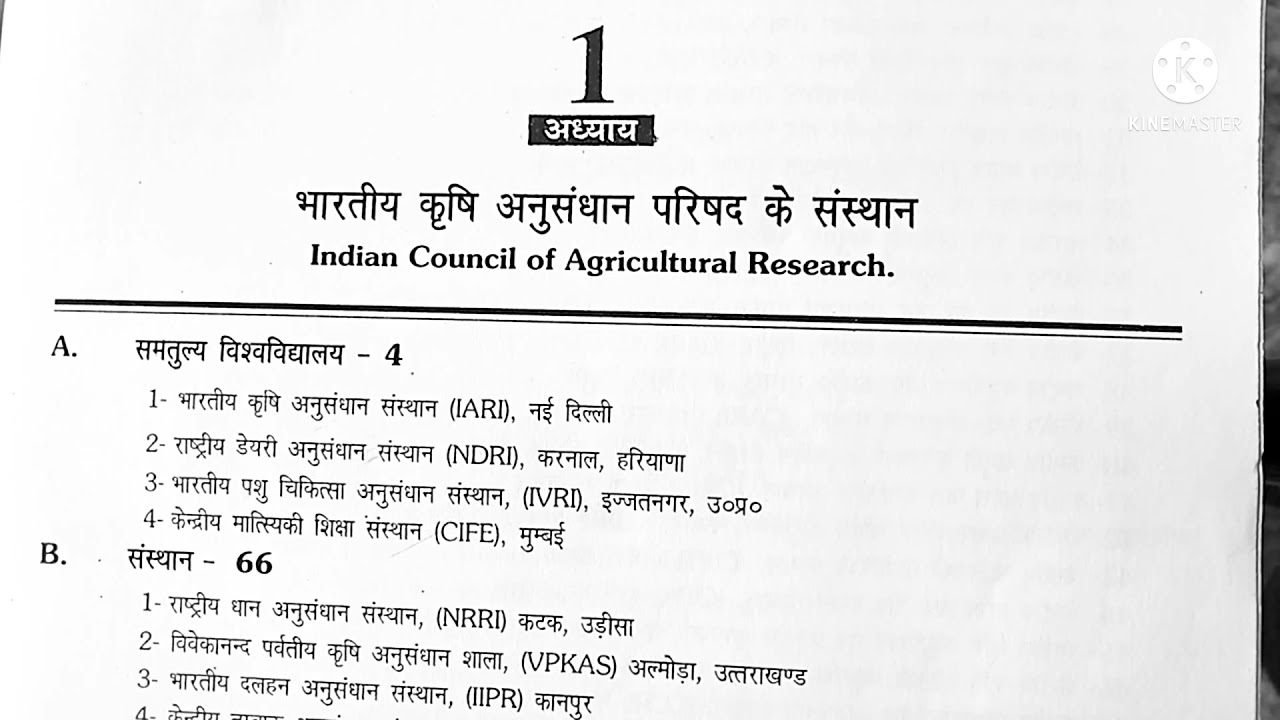ICAR Important institutions name note form